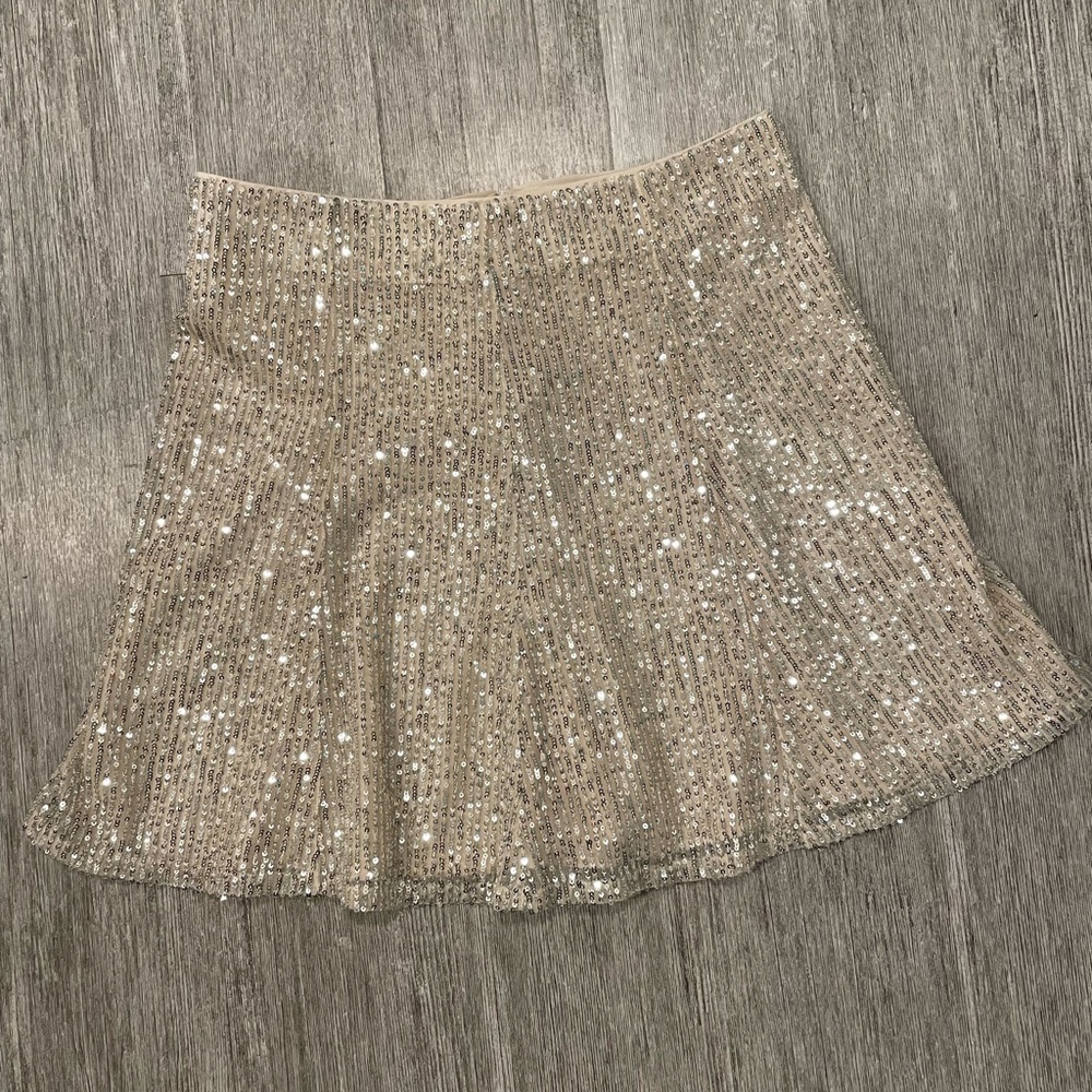 LOFT Glittering Silver Sequin Mini Skirt